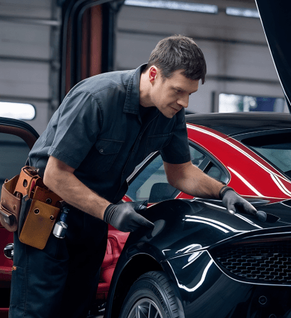 Mechanic inspecting a vehicle